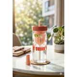 750 Ml Kırmızı Süzgeçli Pipetli Cam Matara Motivasyonel Su Şişesi Tasarımlı Isıya Dayanıklı Bardak