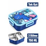 750 Ml Lunchbox Dinazor Desenli Tek Katlı 3 Bölmeli Paslanmaz Çelik Beslenme Kabı- Sefer Tası