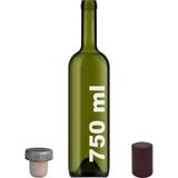 750 ml Yeşil Şarap Şişesi Sentetik Mantar Tıpalı ve Kapüşonlu Boş Çukur Cam Şişe 2 Adet