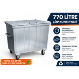 770 Litre Metal Galvaniz Çöp Konteyneri - 770 lt - Gri