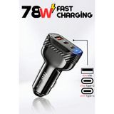 78W Hızlı şarj Destekli 2x Type-C 1x USB Girişli Araç Çakmaklık Hızlı Şarj Aleti 3A
