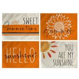 7COLORROOM 4 Paket Yaz Dekoru Servis Altlıkları Turuncu Çiçekli Ayçiçeği Hello Sunshine Çiftlik Evi Masa Paspasları Su Geçirmez Isıya Dayanıklı Yıkanabilir Kaymaz Servis Paspasları Yemek Odası Mutfak Dekor Masa
