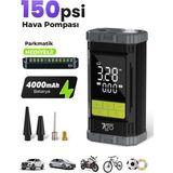 7Go 7A6 Turbo Boost Şarjlı Hava Pompası – 150 Psı Taşınabilir Lastik Şişirme Kompresörü 4000MAH Powerbank & Blower - Siyah