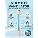 7go 7gtf1 30 İnç Kule Tipi Vantilatör 45w Güçlü Motor, 3 Kademeli Hız, Salınımlı, Zamanlayıcılı To beyaz