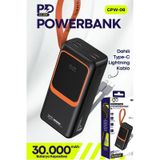7go Gpw-08 30000mah Pd22.5w Hızlı Şarj Powerbank 4 Usb Çıkışlı, Dahili Type-c & Lightning Kablolu, Siyah