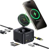 7in1 USB C Hub, 15W Qi2 Manyetik Kablosuz Şarj Standlı, 4K 60Hz Hdmı, 100W Pd Şarj, 10GBPS Usb-A ve Usb-C, Sd/tf Kart Okuyucu, Macbook, Iphone, Ipad, Laptop Uyumlu, Siyah