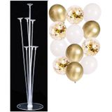 7'li Balon Standı Ve 10 Adet Gold-beyaz-şeffaf Konfetili Balon Set