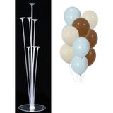 7'li Balon Standı ve 10 Adet Mavi Deniz Kumu ve Kahverengi Balon Set - Mavi - Beyaz