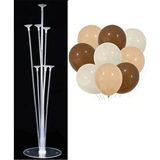 7'li Balon Standı ve 10 Adet Retro Konsept Balon Set - Kahverengi