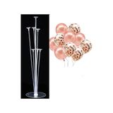 7'li Balon Standı Ve 10 Adet Rose Gold-beyaz-şeffaf Konfetili Balon Set