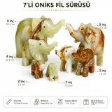 7’Li Doğal Oniks Fil Seti Dekoratif Taş Fil Biblo El Yapımı Feng Shui Şans Fil Sürüsü Ev Ofis Dekoru Vitrin