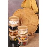 7'li Dönen Tepsili Bambu ve Silikon Kapaklı Cam Kahvaltılık Seti