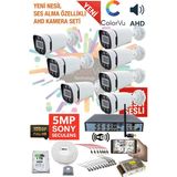 7'Lı Kamera Sesli Kamera Seti - 5Mp Sony Seculensli 1080P, 4 Warm Led,Gece Renkli, Full Hd Ahd Güvenlik Kamerası Seti, Colorvu, Plastik Kasa