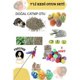 7'li Set : Doğal Catnip Otu, Sarma Top , Olta , 3'lü Mini Top , Çıngıraklı Top