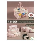 7li Set I 6'lı Set Desenli Bavul Valiz Içi Çok Amaçlı Organizer I Taşınabilir Bakım Çantası 2 Li Set Pembe