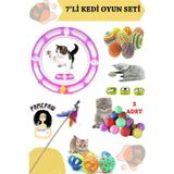 7Li Set : Kedi Oyun Çember Tüneli , Sarma Top , Olta , 3Lü Mini Top , Çıngıraklı Top
