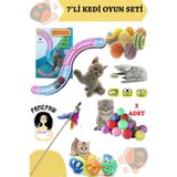 7'li Set : Kedi Oyun Tüneli, Sarma Top , Olta , 3'lü Mini Top , Çıngıraklı Top