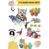 7'li Set :Kedi Oyuncağı Balık Kedi Naneli Çıngıraklı ,Sarma Top ,Olta ,3'lü Mini Top ,Çıngıraklı Top