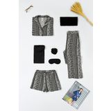 7'li Viskon Hem İçeride Hem Dışarıda Asimetrik Desen Siyah Pijama Takımı