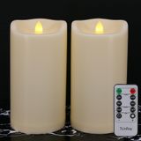 7LinRay Uzaktan ve Zamanlayıcılı Büyük Alevsiz Mumlar Dış Mekan Su Geçirmez, 8 "x 4" Pille Çalışan Dış Fenerler için Titreyen LED Sütun Mumları, Fildişi Plastik, Uzun Ömürlü, 2'li Set