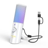 7RYMS RGB oyun USB mikrofonu, PC için - RGB aydınlatmalı podcast kondansatörlü masaüstü mikrofonu, kazanç kontrolü, canlı yayın, Podcasts, Twitch, YouTube için ses izleme (AT10 beyaz)