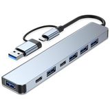 7'si 1 Arada USB ve Type-C Hub Adaptörü, 4 Adet USB 2.0 (450 Mbps), 1 Adet USB 3.0 (5 Gbps) 2 Adet Type-C Girişli, Hızlı ve Güvenli Veri Aktarımı, Çok Portlu Çoklayıcı ve Çevirici USB Hub Adaptör