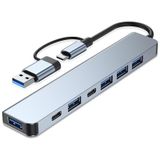 7'si 1 Arada USB ve Type-C Hub Adaptörü - 4 Adet USB 2.0 (450 Mbps), 1 Adet USB 3.0 (5 Gbps) 2 Adet Type-C Girişli, Hızlı Veri Aktarımı, Çok Portlu Çoklayıcı ve Çevirici USB Hub Adaptör
