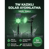 7W Kazıklı Solar Bahçe Aydınlatması Yeşil Işıklı | Ip65 Su Geçirmez | Güneş Enerjili Çim Lambası | Otomatik