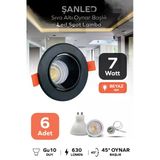 7W Sıva Altı Oynar Başlık Gu10 Yuvarlak Siyah Kasa Beyaz Işık Led Spot Lamba 6 Adet
