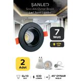 7W Sıva Altı Oynar Başlık Gu10 Yuvarlak Siyah Kasa Gün Işığı Led Spot Lamba 2 Adet