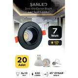 7W Sıva Altı Oynar Başlık Gu10 Yuvarlak Siyah Kasa Gün Işığı Led Spot Lamba 20 Adet