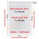 7x10+5 cm.(7x15) 1.000 Adet Şeffaf Bantlı Yapışkanlı OPP Poşet