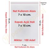 7X10+5 Cm. (7X15) 100 Adet - Şeffaf Bantlı Yapışkanlı Opp Jelatin Poşet