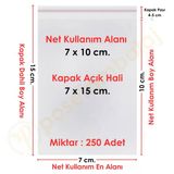 7X10+5 Cm. (7X15) 250 Adet - Şeffaf Bantlı Yapışkanlı Opp Jelatin Poşet
