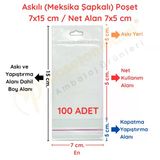 7X15 Cm (Kapalı Hali 7X5 Cm) 100 Adet Askılı Poşet - Meksika Şapkalı Vitrin