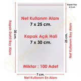 7X25+5 Cm. (7X30) 100 Adet - Şeffaf Bantlı Yapışkanlı Opp Jelatin Poşet