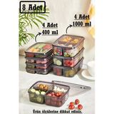 8 Adet 2 Boy Füme Bölmeli Porsiyon Saklama Kabı Seti - 4 4 Kurban Eti Seti Kıyma Et Kabı