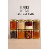 8 Adet 210 ml Metal Konserve Kapaklı Mama Yoğurt Saklama 210 cc Şeffaf Cam Kavanoz - Sarı Gold