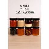 8 Adet 210 ml Metal Konserve Kapaklı Mama Yoğurt Saklama 210 cc Şeffaf Cam Kavanoz - Siyah