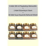 8 Adet 300ML Paşabahçe Baharatlık Kavanoz ve 2 Adet Düzenleyici Pleksi Stant