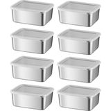 8 Adet 304 Çelik 550 ml Yemek Meyve Et Buzdolabı Beslenme Saklama Kabı MT107-8 - Gri