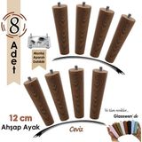 8 Adet Ahşap Ayak 12 Cm Ceviz M8 Civatalı Bağlantı Aparatlı Dolap Mobilya Koltuk Kanepe Destek Ayağı Ayakları
