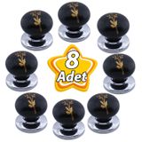 8 Adet Asya Kulp Siyah Polimer Düğme Kulp Krom Tabla Mobilya Mutfak Dolabı Çekmece Kulbu Kulpları