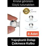 8 Adet Dekoratif Güçlü Tutunabilen Yapışkanlı Kristal Kapak Çekmece Dolap Kulp Seti Tutacak Kulbu