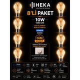 (8 Adet) Heka 10W Günışığı (3000K) E27 Duylu Dim Edilebilir Led Rustik Ampul
