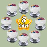 8 Adet Menekşe Kulp Beyaz Polimer Düğme Kulp Krom Tablalı Mobilya Mutfak Dolabı Çekmece Kulbu Kulpları