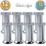 (8 Adet) Metal Krom 12 Cm Baza Mobilya Koltuk Kanepe Yatak Çekyat Destek Yükseltme Ayağı Ayakları