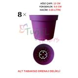 8 Adet Mor Plastik Saksı 12 Cm.lik Alt Tabaksız Mor