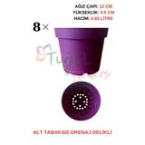 8 Adet (Mor)Plastik Saksı 12 Cm.lik (Alt Tabaksız)