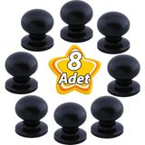 8 Adet Petunya Kulp Siyah Polimer Düğme Kulp Siyah Tablalı Mobilya Mutfak Dolabı Çekmece Kulbu Kulpları